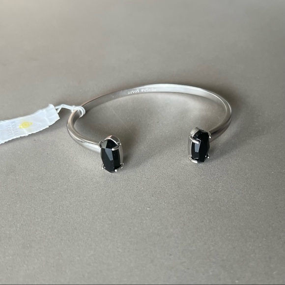 NWT Kendra Scott Elton Silver Cuff Bracelet in Black Opaque Glass - Picture 7 of 9